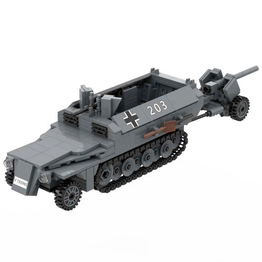 WW2 German Army SdKfz 251 Ausf D Armored Half Track Carrier with Pak40 Anti-Tank Gun Camouflage Military Block Toy